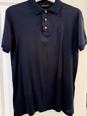 Emporio Armani Men's Dark Navy Polo Shirt with Subtle Logo